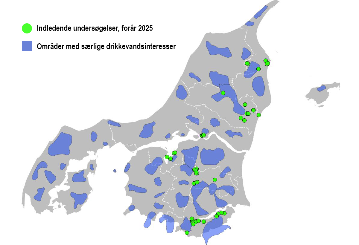 Kort over indledende forureningsundersøgelser, forår 2025